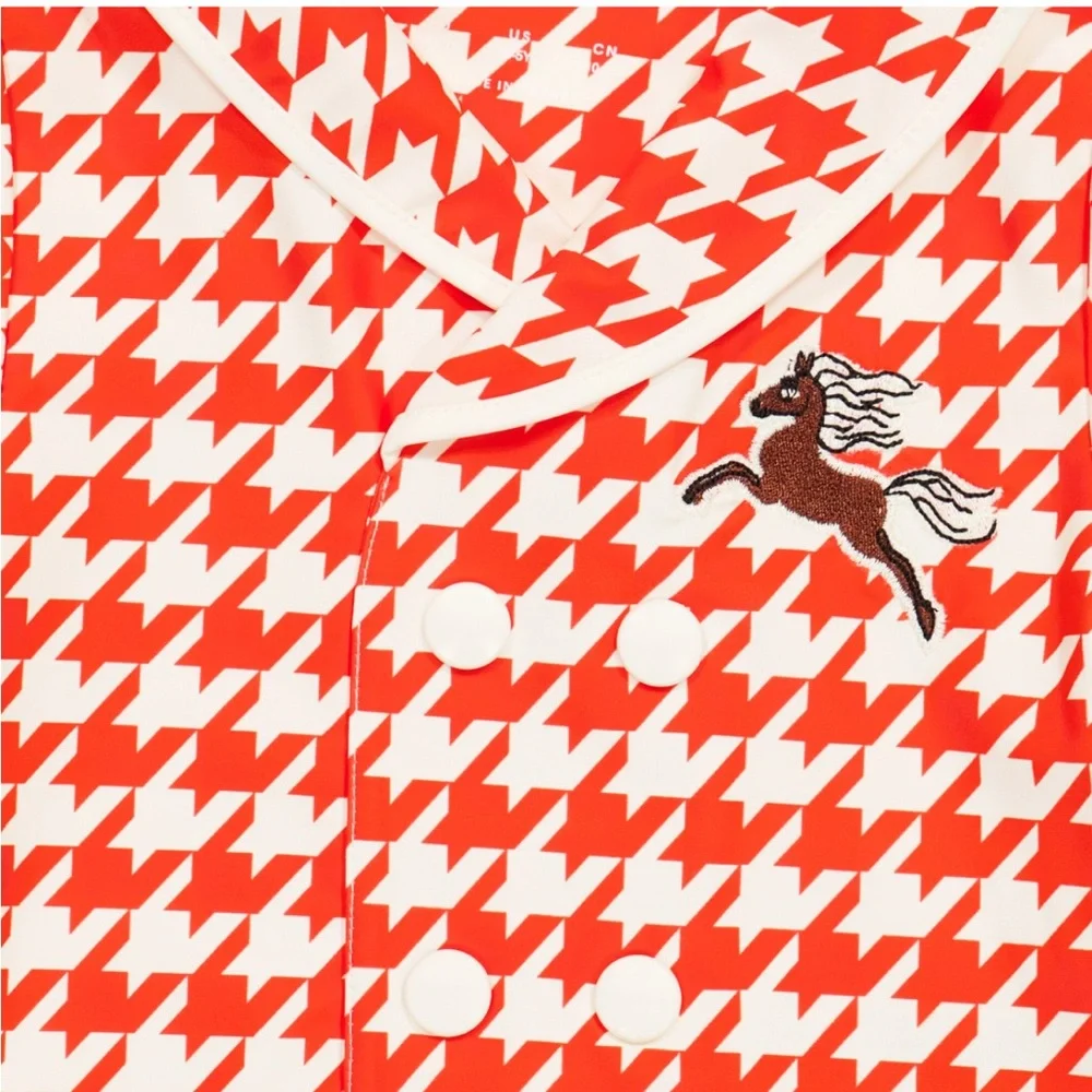 Red houndstooth rashguard sailor top with a horse size 128-134 (7-9yo) - Picture 2 of 8